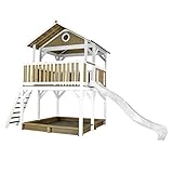  AXI Spielhaus Simba mit Sandkasten & weißer Rutsche  Stelzenhaus in Braun & Weiß aus FSC Holz für Kinder  Spielturm mit Wellenrutsche für den Garten