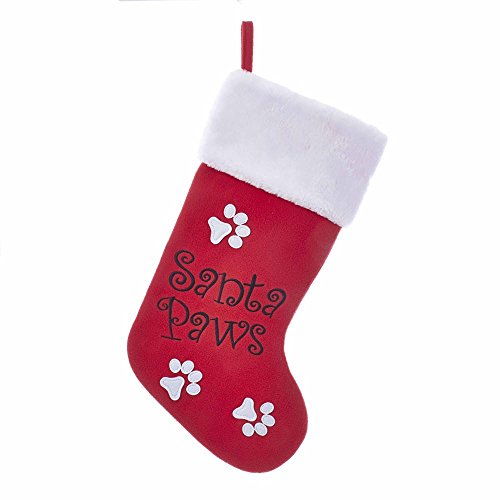 Kurt S. Adler 19' Red Santa Paws Furry White Cuff Stocking ~ Dog Holiday Stocking