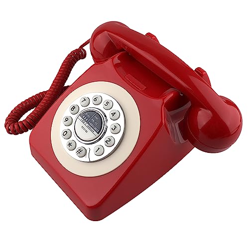 Téléphone fixe vintage classique rouge : appareil filaire à l'ancienne
