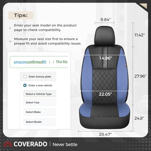 Image of Coverado Car Seat Covers Front Pair, Automotive Leather Seat Covers for Car,Universal Fit Front Back Seat Cover, Non-Slip Waterproof Breathable Car Seat Protector