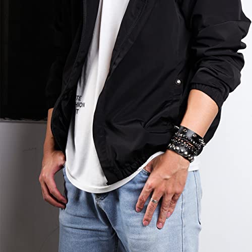 Eigso 3 Pcs Leather Punk Bracelets For Men Women Of Rock Rivet Wrap Retro Spike Bracelet Adjustable #TOP1