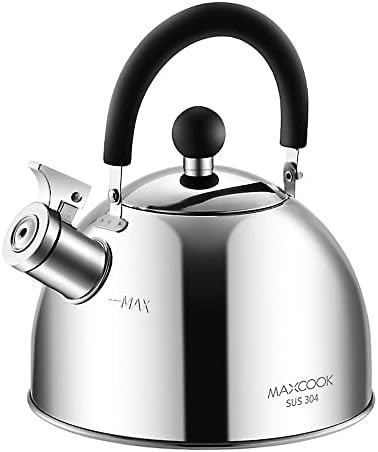 MAXCOOK 304 Stainless Steel Whistling Tea Kettle 2.1 Quart/2L, Suitable to Boiling Water & Tea on Induction Stove, Gas Stove Top