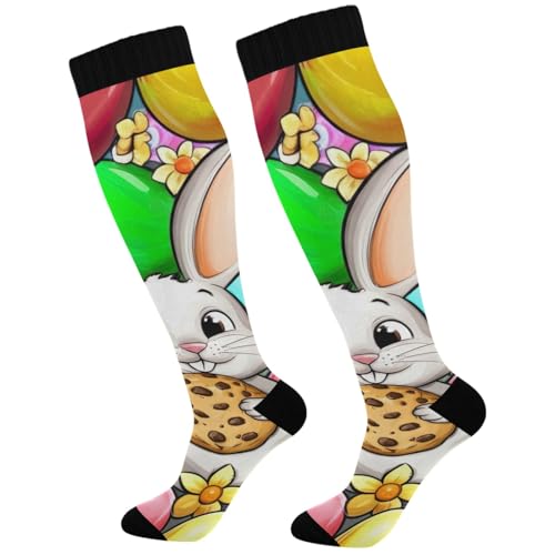 Joisal Cute Cartoon Rabbit Easter Knee High Compression Running Socks for Comfort, all Day Support, 1 pair