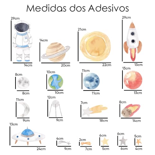 Adesivo Parede Infantil Astronauta Aquarela Planetas Naves