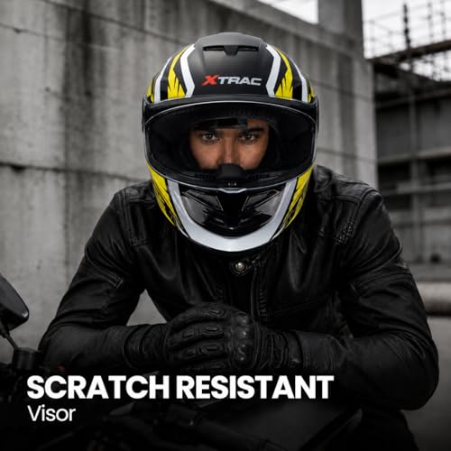 Image of Xtrac Arc Full Face Graphic Helmet for Men & Women, ISI Certified Motorcycle Helmet with Scratch Resistant Wide Visor, Lightweight Design & Quick Release Chin Strap for Bike Riding