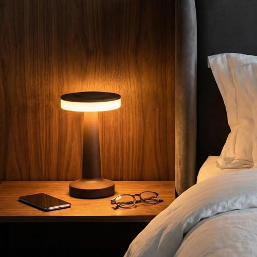 Image of Riakrum 2 Pcs LED Cordless Table Lamp Bulk Rechargeable,Brown | Portable Wireless Lamps, 3 Color Stepless Dimming, 15 Hour Battery, Touch Control, Wedding Home Restaurant Decor
