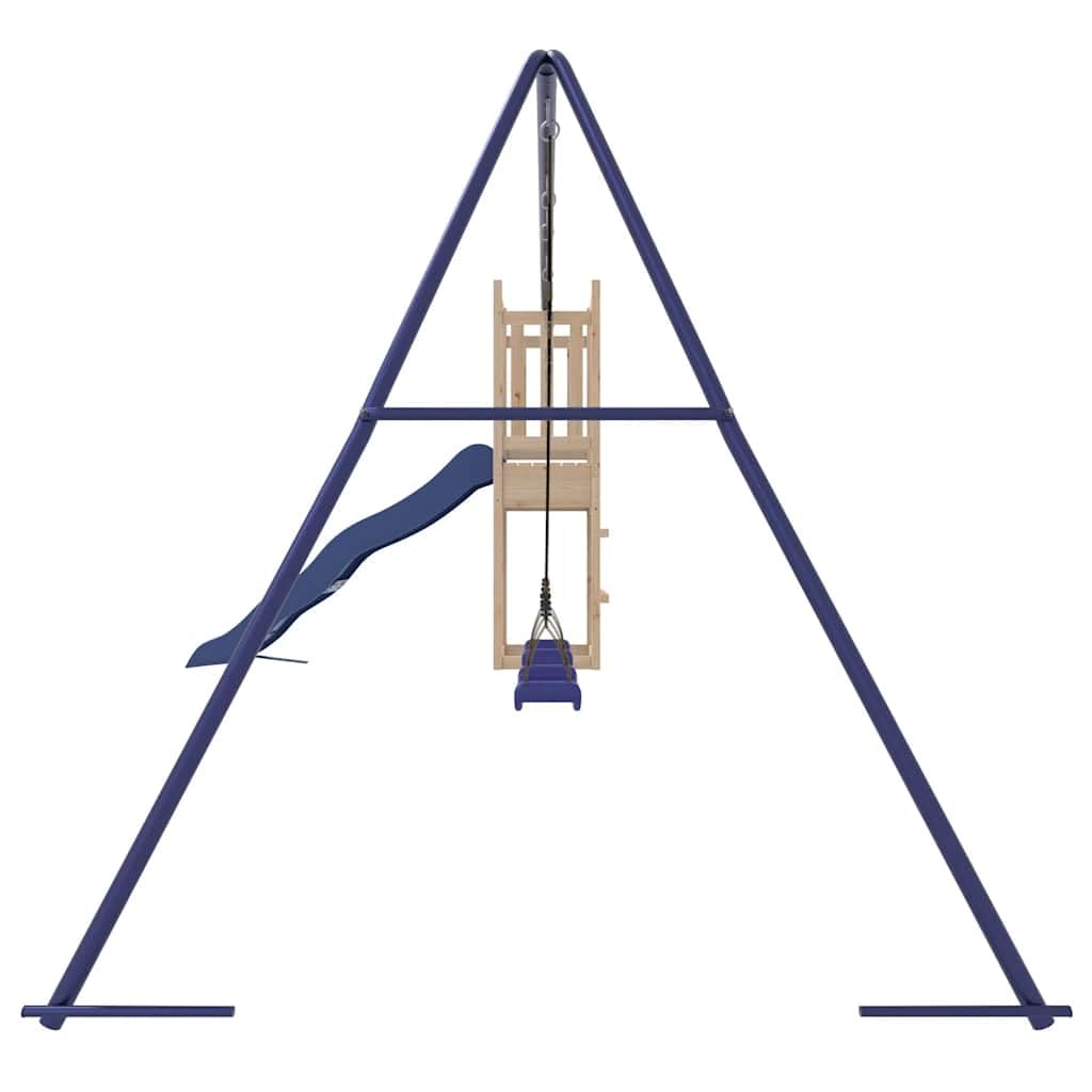 Spielturm Massivholz Kiefer mit Doppelschaukel, Wellenrutsche und Sandkasten, Klettergerüst für Kinder, Outdoor Spielhaus für Garten, robustes Holz, wetterfest, Spielplatzspaß draußen