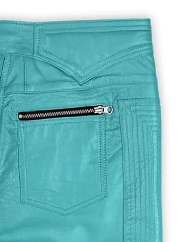 Men\'s Leather Motorcycle Pant Real Native American Hand Made Cowboy Style Cowhide Leather Pant (as1, Waist, Numeric_28, Regular, Bright Blue, Regular)
