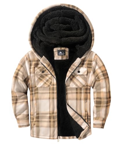Image of V VALANCH Boys Flannel Jacket Hooded Fleece Lined Zip-up Hoodies Plaid Coat for Kids