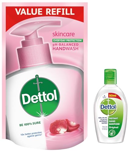 Image of Dettol Liquid Handwash Refill - Skincare Moisturizing Hand Wash- 175ml | Antibacterial Formula | 10x Better Germ Protection & Dettol Original Germ Protection Alcohol Based Hand Sanitizer, 50ml
