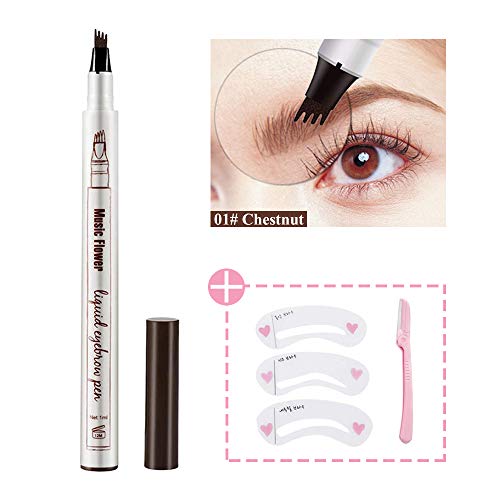 Eyebrow Tattoo Pen, Waterproof Microblading Tattoo Eyebrow Pencil with a Micro Fork Tip Applicator Creates Natural Looking Brows Effortlessly and Stays on All Day for Eyes Makeup (01# Chestnut)