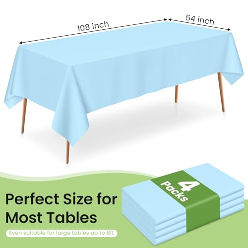 LANLISA 4 Pack Light Blue Plastic Tablecloth, 54 x 108 Inch Rectangle Table Cloth Disposable, Easter Party, Decorations Tablecloths, Baby Blue Plastic Cover by LANLISA - Image 3
