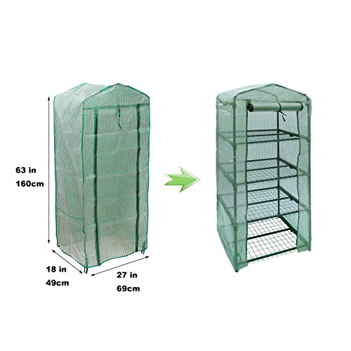 NKTM 4-Tier Mini Greenhouse Replacement Cover,Outdoor Compact Walk-in Greenhouse 27" Long x 18" Wide x 63" High(FRAM NOT Include) - Thumbnail 4