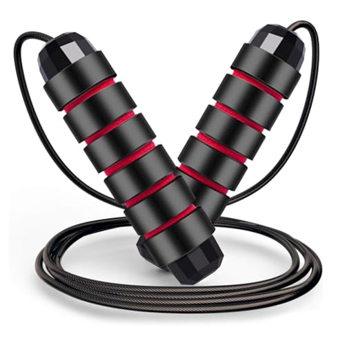 XMIAO - XMIAO Jump Rope, Skipping Rope with Ball Bearings Tangle-Free Rapid Speed Steel Wire, Adjustable 6” Memory Foam Anti-skid Handles Fitness Jumping Rope for Women and Men (Red) - -33%