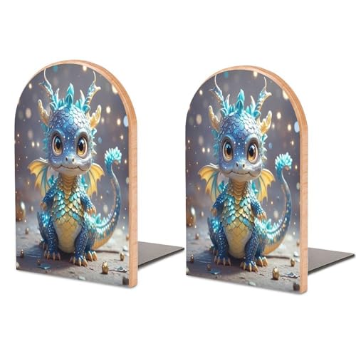 Sujetalibros de dragón para evitar caídas de libros, soporte de madera con base de metal estable 2