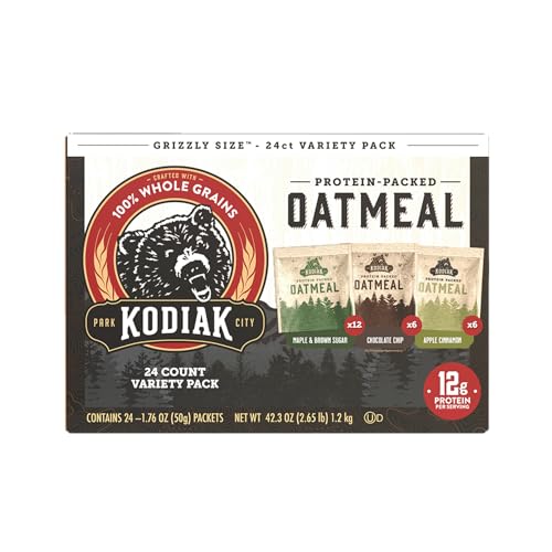 Kodiak Cakes Instant Oatmeal Packets Variety Pack - High Protein - 100% Whole Grains Breakfast Food - Maple & Brown Sugar, Apple Cinnamon, & Chocolate Chip (24 Packets)