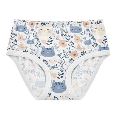 ZZKKO Cartoon Cat Face Floral Girls Underwear Toddler Panties for Girls Comfort Brief Size 2-8T