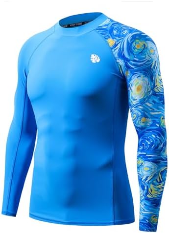 HUGE SPORTS Men's Swim Shirts Long Sleeve UPF 50+ Rash Guard Sun Shirts UV Sun Protection