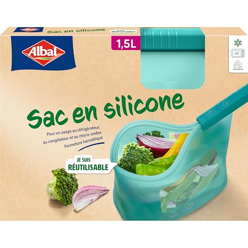 Albal - Sac en silicone 1,5L - Réfrigérateur, congélateur et micro-ondes - Hermétique et résistant - Réutilisable