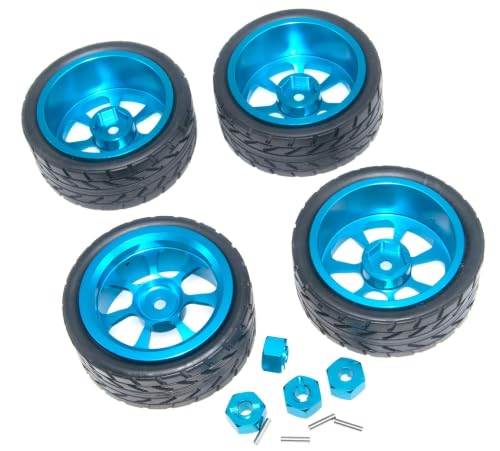Pneu de jante de roue 1/14 Rc avec adaptateur hexagonal 12mm en alu bleu pour MJX 14301 14302