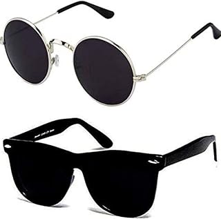 Younky Unisex Combo Offer Pack Of Round & Rectangular Sunglasses For Men And Women Uv Protected (Lens Black, Black || Fram... Price In India