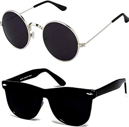 Younky Unisex Combo Offer Pack Of Round &amp; Rectangular Sunglasses For Men And Women Uv Protected (Lens Black, Black || Fram...