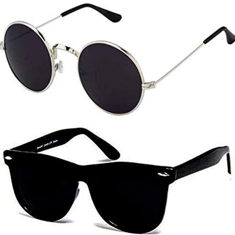 younky Unisex Combo Offer Pack Of Round & Rectangular Sunglasses For Men And Women Uv Protected (Lens Black, Black || Frame Silver || YNCH-112) - 2 Goggles-picture-47