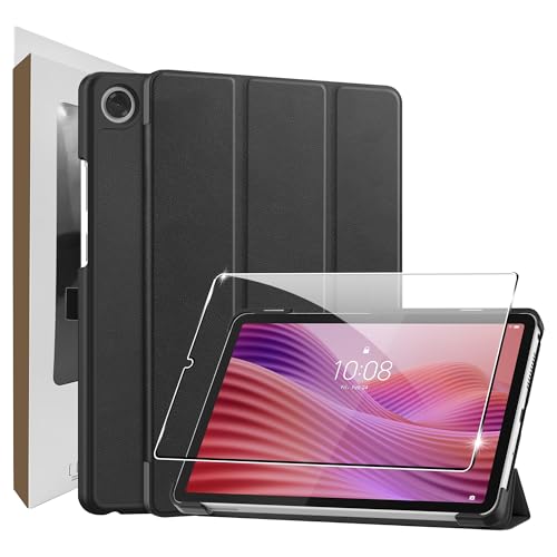 Suttkue for Lenovo Tab One 8.7 Case with Screen Protector(1 Pack) high qualit Hard Shell Lightweight Quality PU Anti-Fingerpirnts Scratch Resistant Black for Lenovo Tab One Tablet 8.7 inch