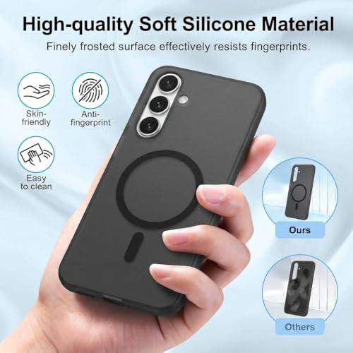 Image of DIZORO Matte Case for Samsung Galaxy A55 Compatible with MagSafe, Camera Lens Full Protection, Shockproof Translucent Frosted TPU Soft Phone Cover, Anti-Fingerprint (Black)