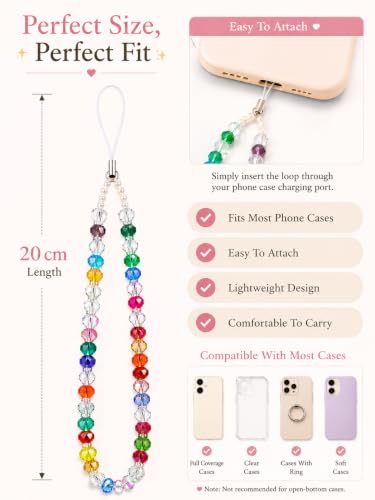 Image of Handmade Beaded Phone Charm Strap for Women & Girls | Aesthetic Mobile Charm | Pearl & Crystal Bead Wrist Strap | Cute Phone Bag Accessory | Korean Style