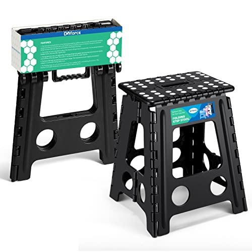 Image of Dyforce 16 Inch Folding Step Stool, 400 lbs Heavy Duty Plastic Step Stool for Adults, Non-Slip Foldable Stepping Stool with Anti-Pinch Handle for Kitchen Bathroom Bedroom Office, Black 1PC