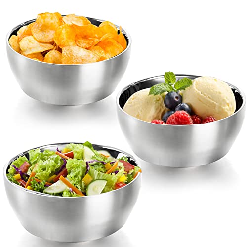 Pumtus 6 Pack Stainless Steel Bowls, 16 Oz Double-Walled Insulated Metal Snack Rice Bowls, Small Nesting Soup Cereal Bowls, Dessert Serving Bowls For Salad, Ice Cream, Noodles, Dishwasher Safe #TOP2