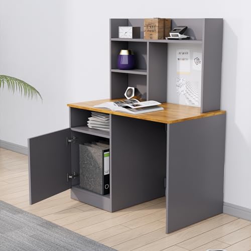 Image of Bniture Wooden Study Table for Home | Engineered Wood Study Table with Bottom Storage Shelf | Multi Purpose Computer Desk for Writing & Study | Laptop Table for Study Room | Slate Grey & Giant Wood