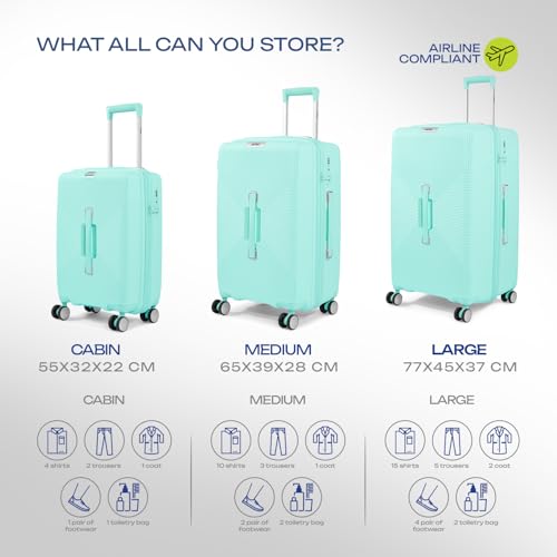 Image of Safari Select Trunk Set of 3 Small Medium Large Trolley Bag with TSA Lock, Dual Wheels with 360 Degree Rotation and Anti-Theft Zipper, Luggage Bag, Suitcase for Travel, Mint