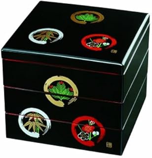 三段重箱 黒内朱 丸に松竹梅 お重 紀州漆器 弁当箱 お正月 おせち おせち料理 運動会 和食器 旅館 料亭【YG6】