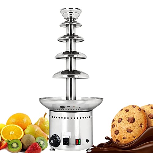 UMJIGF 5 Tier Fountain Chocolate Cheese Melting Machine Cream Fondue, Commercial Chocolate Fondue Fountain Digital Chocolate Waterfall Melting Machine 225W Stainless Steel Buffet Equipmen,