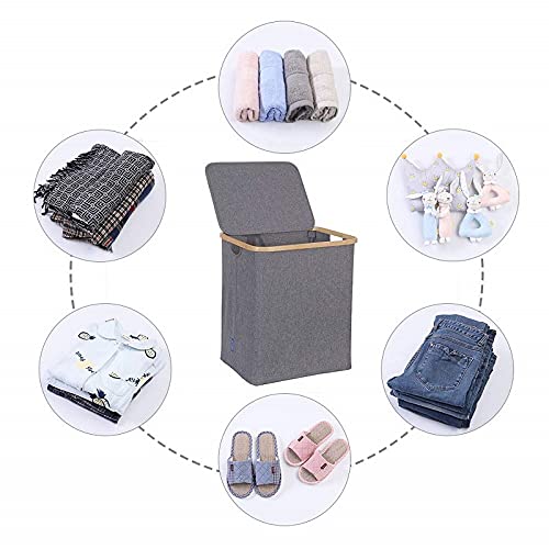 Waterproof Foldable Laundry Basket with lid with Handle Large Bamboo Dirty Clothes/Toys/Debris Multifunction Storage Basket