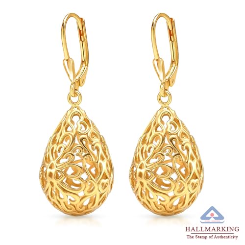 Image of TRUESILVER ACPL 925 Sterling Silver Filigree Drop Earrings for Women & Girls | Elegant Dangle Leverback Earrings | Stylish Everyday & Gift Jewelry