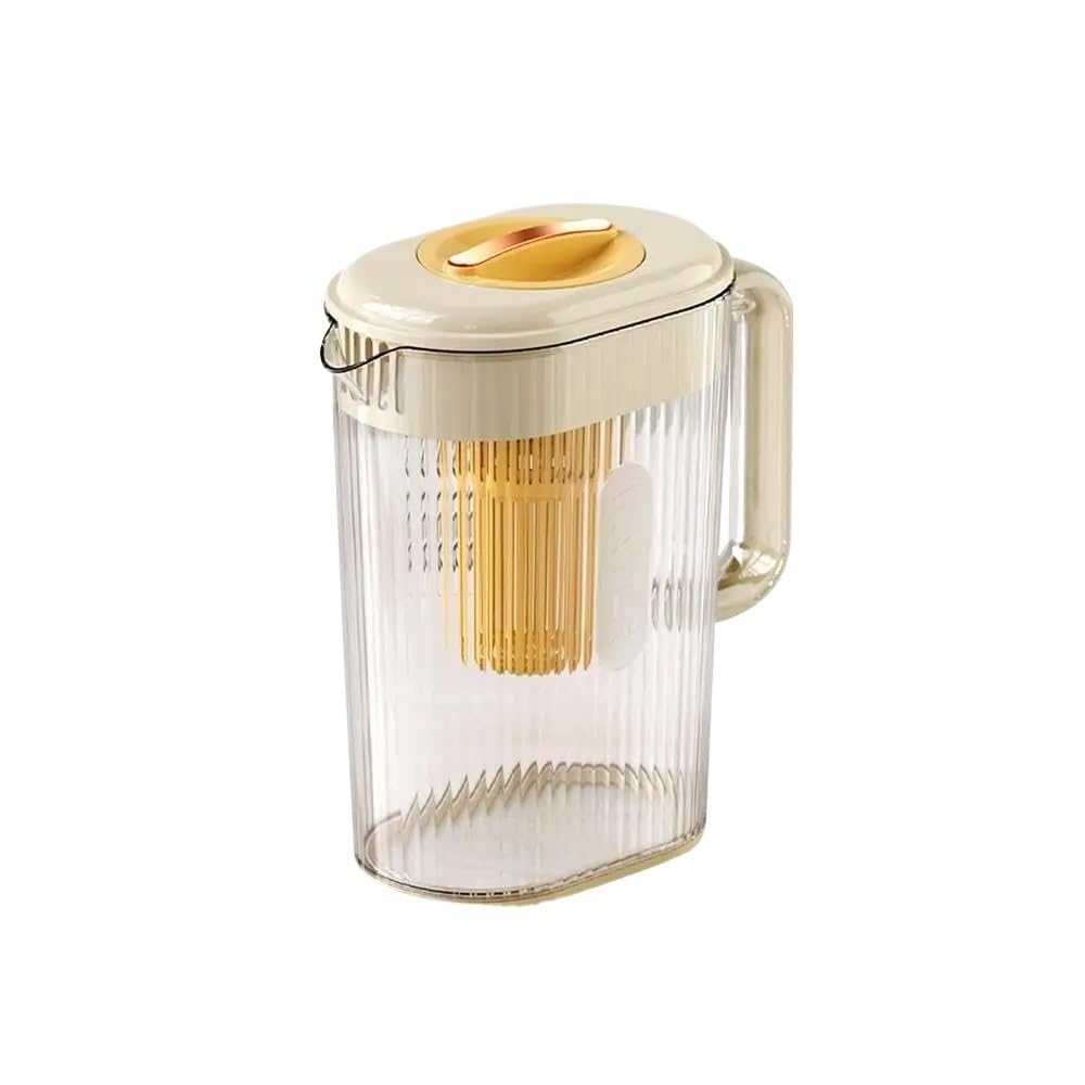 Práctico Jarra de agua grande con tapa y pico Botella de bebida Recipientes de plástico for té frío Jarra Nevera Hervidor de agua for bebidas heladas Jarra para té helado(Yellow)