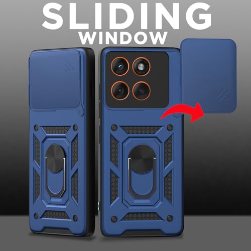 Image of Pikkme Back Cover for Motorola Moto Edge 70 5G | 360 Protection Case | Sliding Camera Shield Cover & Ring Holder Stand D10 Tough Armor Bumper Case (Blue)