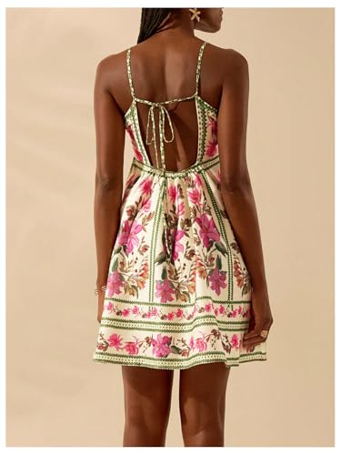 SOLY HUX Women's Floral Print Cami Dress Spaghetti Strap A Line Flared Flowy Short Summer Dresses Sundress2