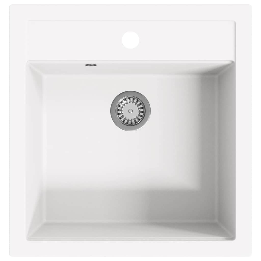Vidaxl White Granite Kitchen Sink Single Basin Overmount Extra-Deep Utility Reversible Basket Strainer Wash Bowl Plumbing Basin