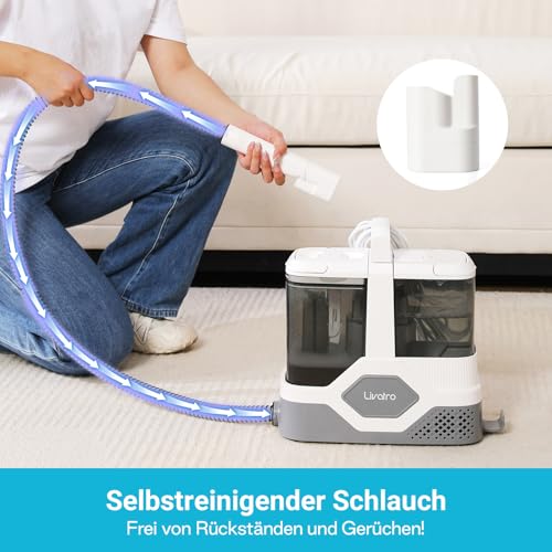 Livatro Polsterreiniger Gerät Nasssauger Waschsauger Teppichreiniger, 600W, 16KPa, 2,3L Wassertank, Selbstreinigung, Kompakter Nasssauger Polsterreiniger, Für Teppich, Sofa, Vorleger, Polster, Treppen