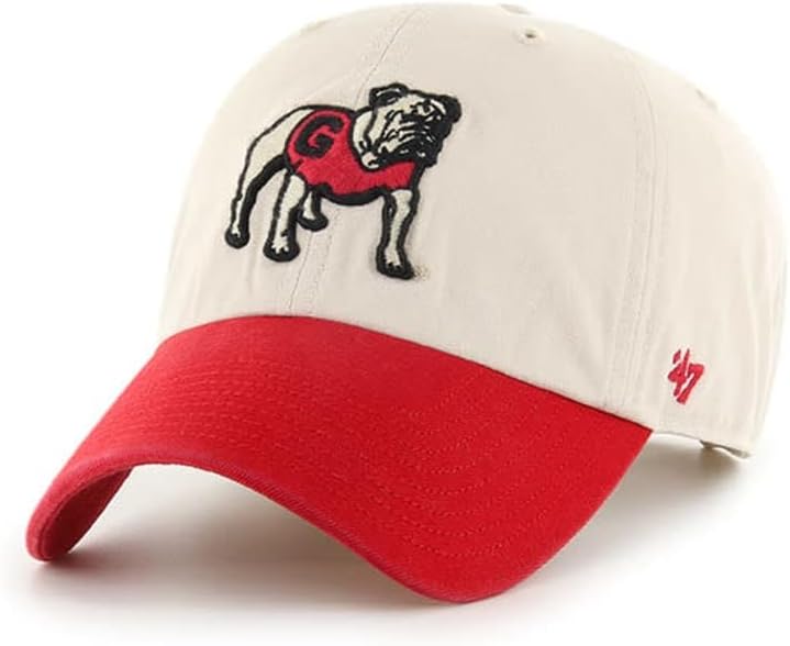 47 Georgia Bulldogs Hat Mens Womens Sidestep Clean Up Adjustable Cap, Bone White/Red