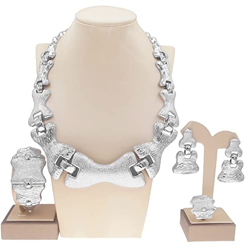 Juego de joyas plateadas con collar y pulsera para mujer 3