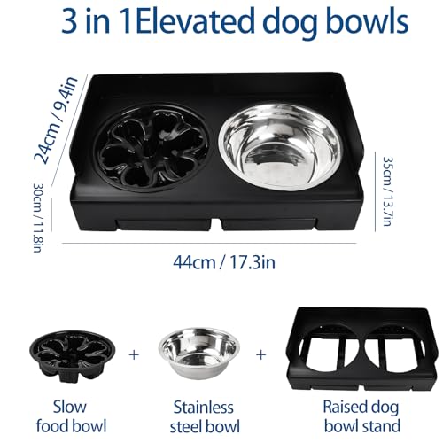 Dokeno Hundenapf Erhöht, Grosse Hunde Erhöhter Hundenapf, 5 Höhenverstellbar Futternapf, mit Langsam Futternapf, Auslaufsicher Napfständer, für Große Mittelgroße Kleine Hunde