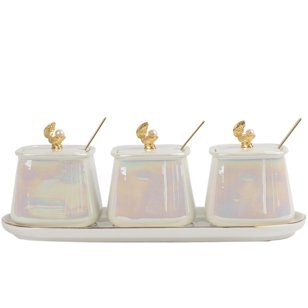 BCJMKDX Fermenter. Condiment Container Set Ceramic Set Seasoning Pot Seasoning Container With Lid(3pieces)