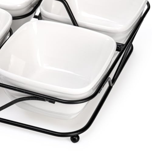 Ceramic-Divided-Serving-Dishes-4-Removable-Snack-Bowls-with-Metal-Stand-9-Inch-Appetizer-Platter-with-Handle-Dip-Bowls-for-Party-Condiment-Serving-Relish-Tray-for-Chips-Dips-Nut-Candy Ceramic Divided Serving Dishes 4 Removable Snack Bowls with Metal Stand 9 Inch Appetizer Platter with Handle Dip Bowls for Party Condiment Serving Relish Tray for Chips Dips Nut Candy