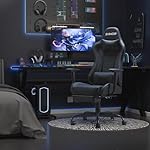 Homall Gaming Chairs, Computer Chair with Footrest and Massage Lumbar Support, Height Adjustable Game Chair with Headrest and Swivel Seat (Black) - Image 2