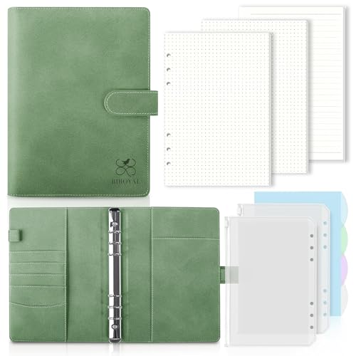 Notizbuch Ringbuch A5 Nachfüllbar, A5 Binder mit 6 Ringe, Tragbares Leder Ringordner mit Nachfüllpapier & Bindertaschen, Tagebuch für Erwachsene Bullet Journal für Schüler Berufstätige Reisende
